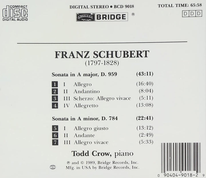 Schubert - Piano Sonatas, D784 & 959 [Audio CD]