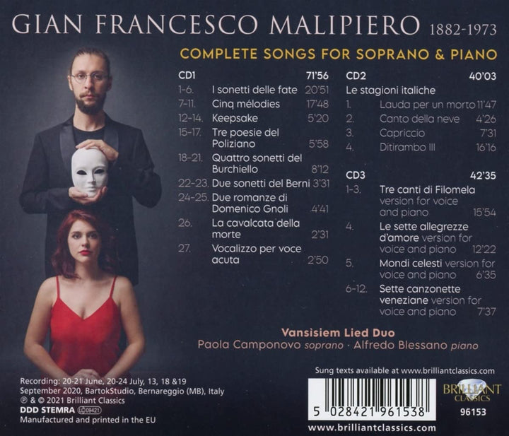 Malipiero: Complete Songs for Soprano & Piano [Audio CD]