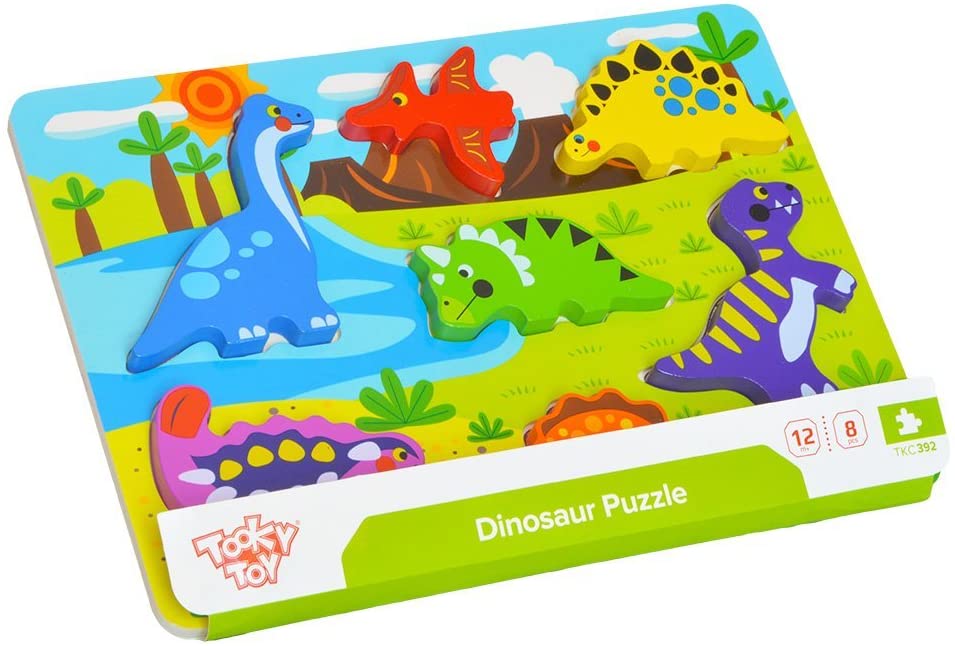 Tooky Toy TKC392 Rompecabezas de madera con dinosaurio multicolor