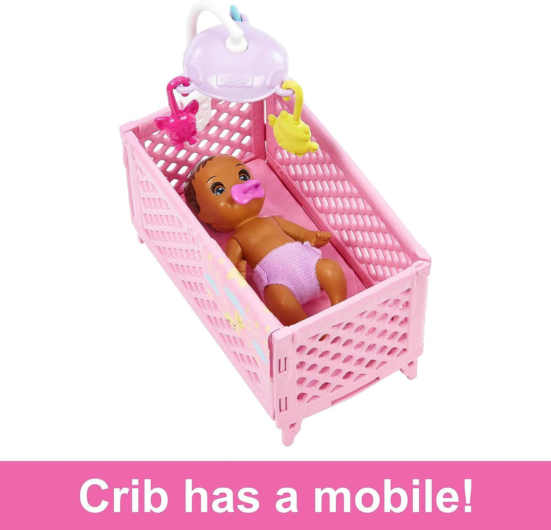 Barbie Doll and Accessories, Crib Playset with Skipper Friend Doll, Baby Doll with Sleepy Eyes