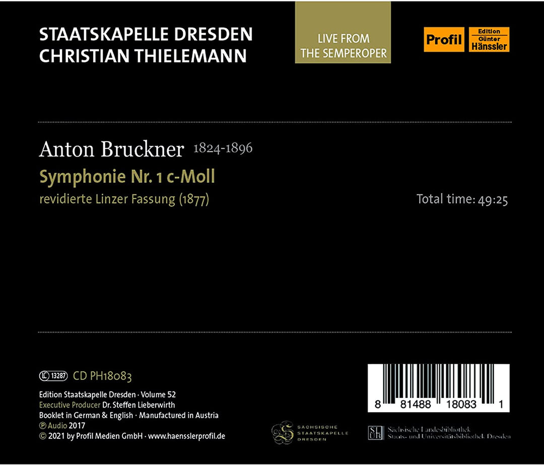 Staatskapelle Dresden - Bruckner: Symphony No. 1 [Staatskapelle Dresden; Christian Thielemann] [Profil: PH18083] [Audio CD]