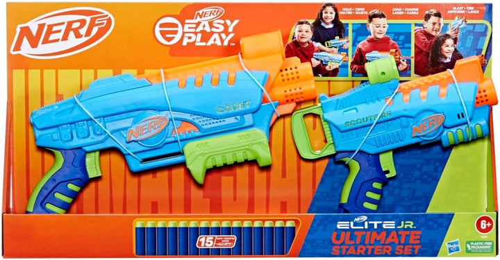 Nerf Elite Jr Ultimate Starter Set, 2 Easy Play Toy Foam Blasters, 15 Nerf Elite Darts