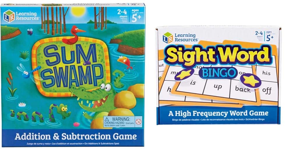 Learning Resources Sum Swamp Addition & Subtraction Game and Sight Word Bingo Set 2