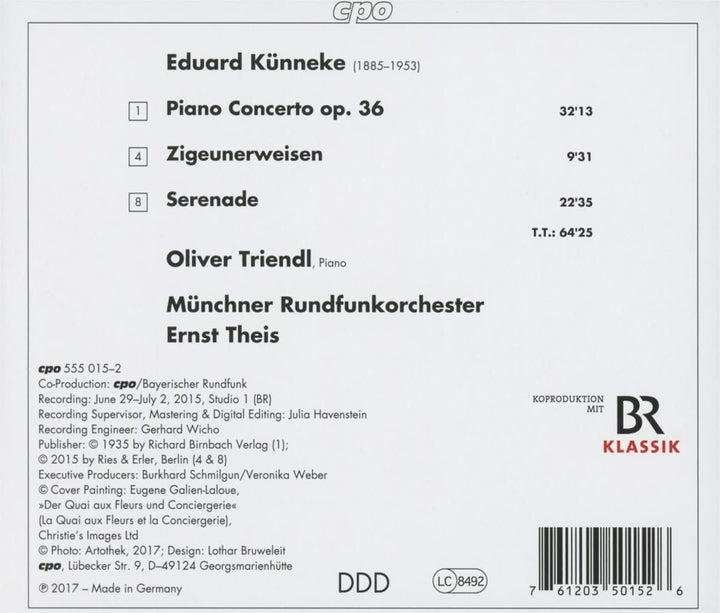 Eduard Künneke: Piano Concerto op. 36; Serenade; Zigeunerweisen [Oliver Triendl; Münchner ; Ernst Theis] [Cpo: 555015-2] [Audio CD]