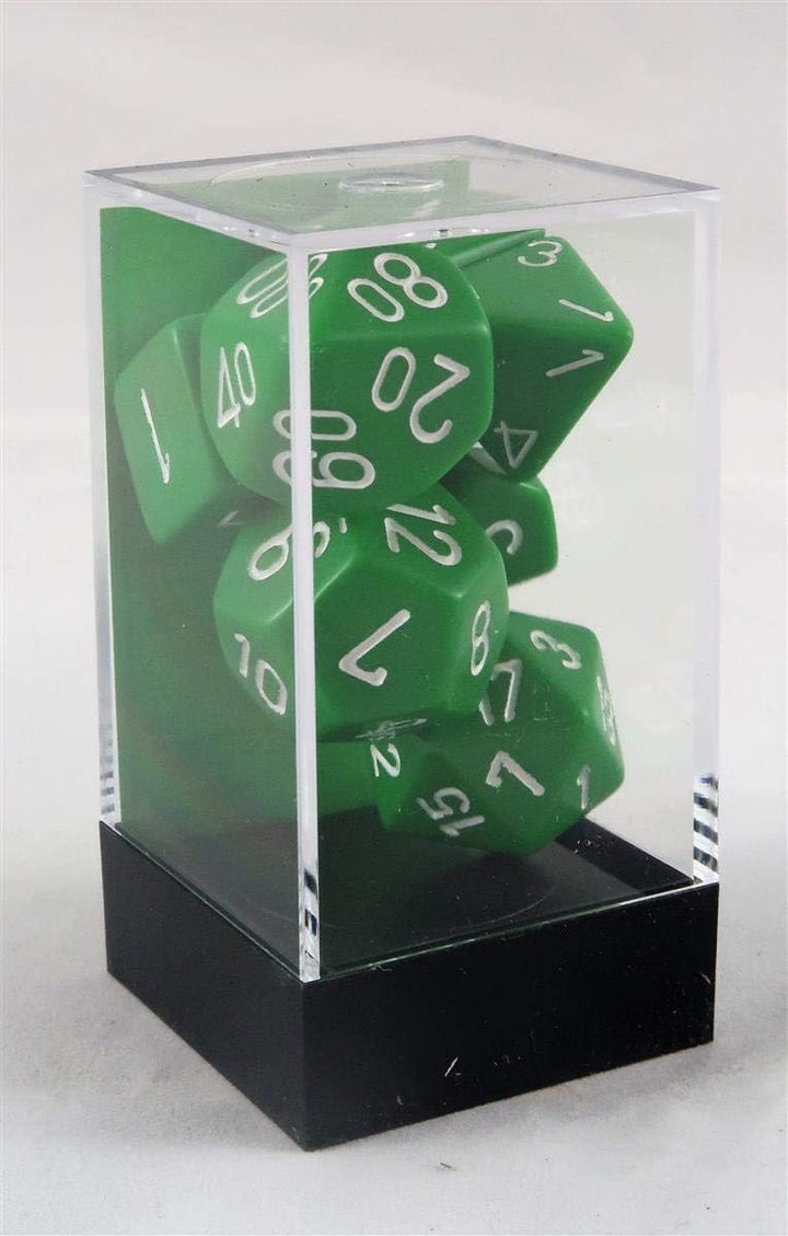 Chessex Polyhedral 7-Die Opaque Dice Set - Green with White