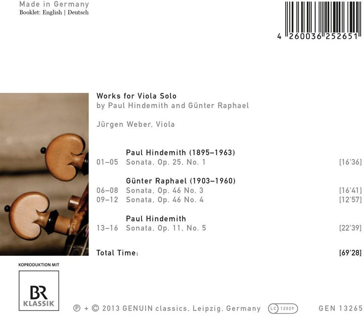 Hindemith/ Raphael: Works For Viola Soho [Jürgen Weber] [Genuin: GEN13265] [Audio CD]