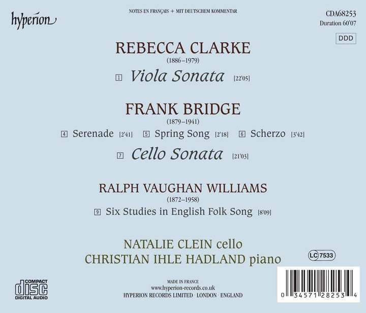 Viola Sonata & Cello Sonata: [Natalie Clein; Christian Ihle Hadland ] [Hyperion A68253] [Audio CD]