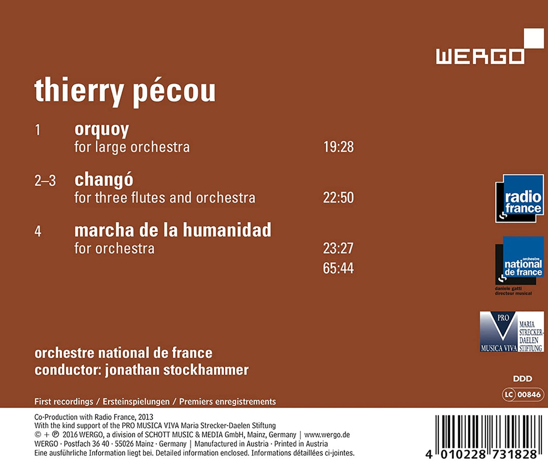 Pecou:Orquoy/Chango [Orchestre National de France, Jonathan Stockhammer] [Wergo: WER 73182] [Audio CD]