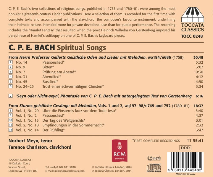 Bach: Spirtual Songs [Norbert Mayn, Terence Charlston] [Toccata Classics: TOCC 0248] [Audio CD]