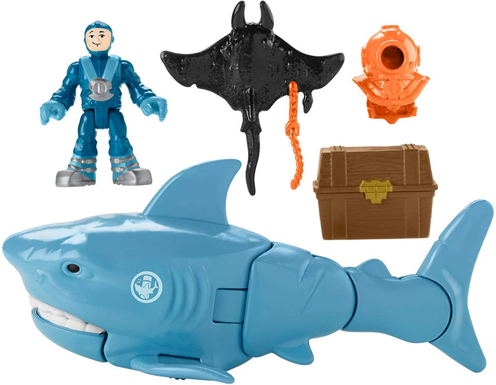 Imaginext Fisher Price Mega Bite Shark, juego de figuras con movimiento realista para niños de 3 a 8 años, multicolor