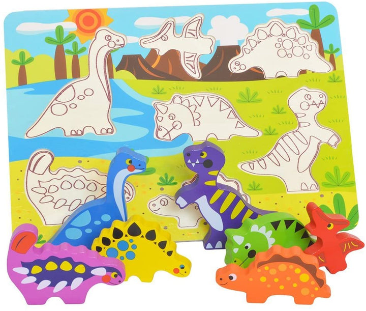 Tooky Toy TKC392 Rompecabezas de madera con dinosaurio multicolor