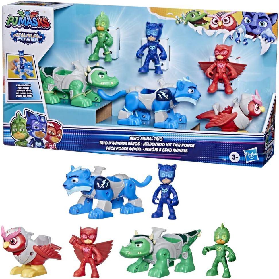 PJ MASKS Animal Power Hero Animal Trio Preschool Toy, Action Figure and Vehicle