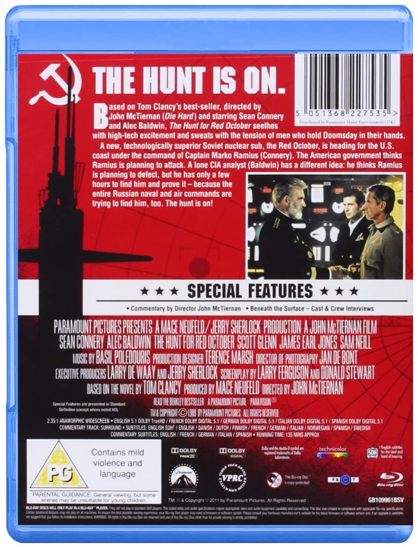 The Hunt for Red October [1990] [Region Free] - Thriller/Action [Blu-ray]