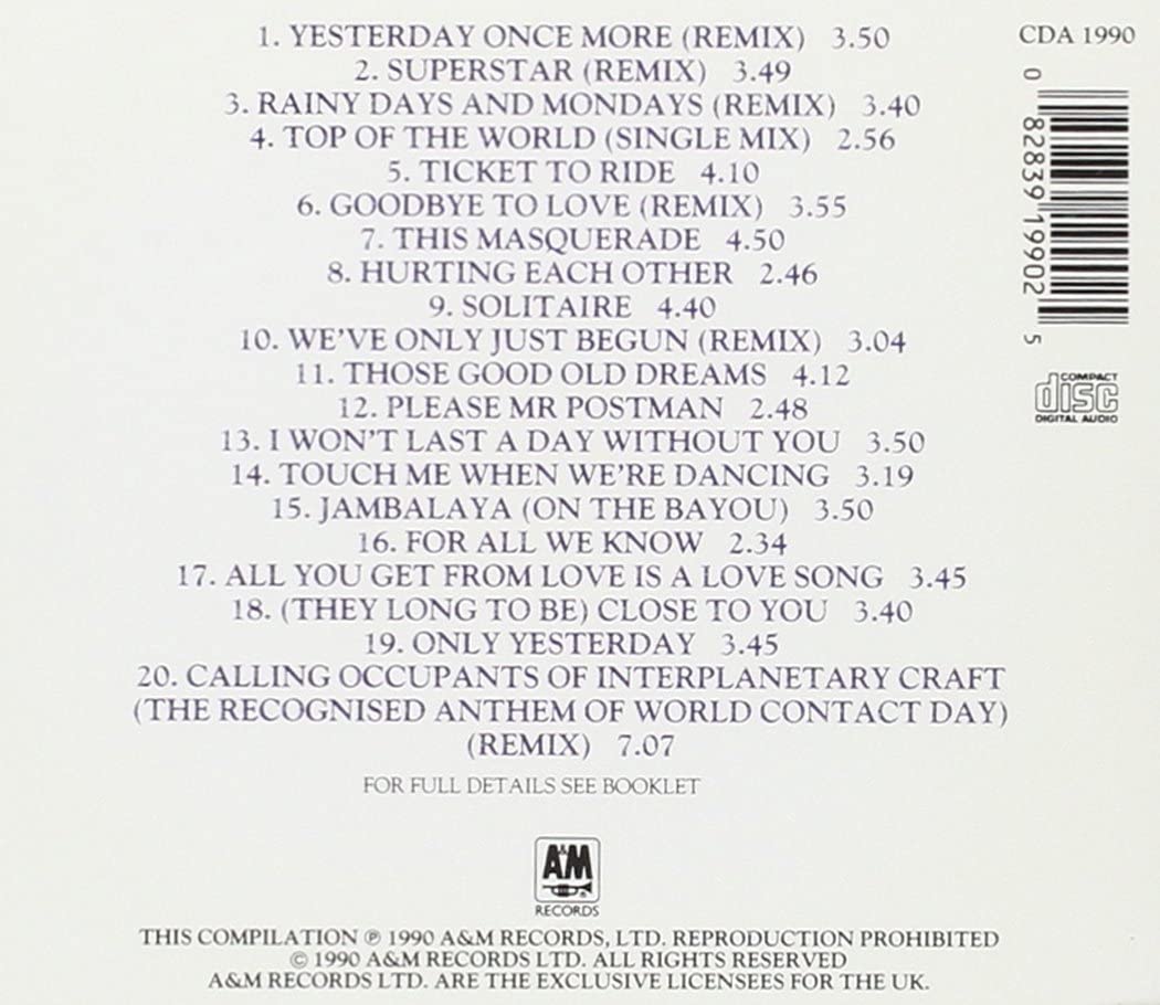 Carpenters - Only Yesterday - Greatest Hits [Audio CD]