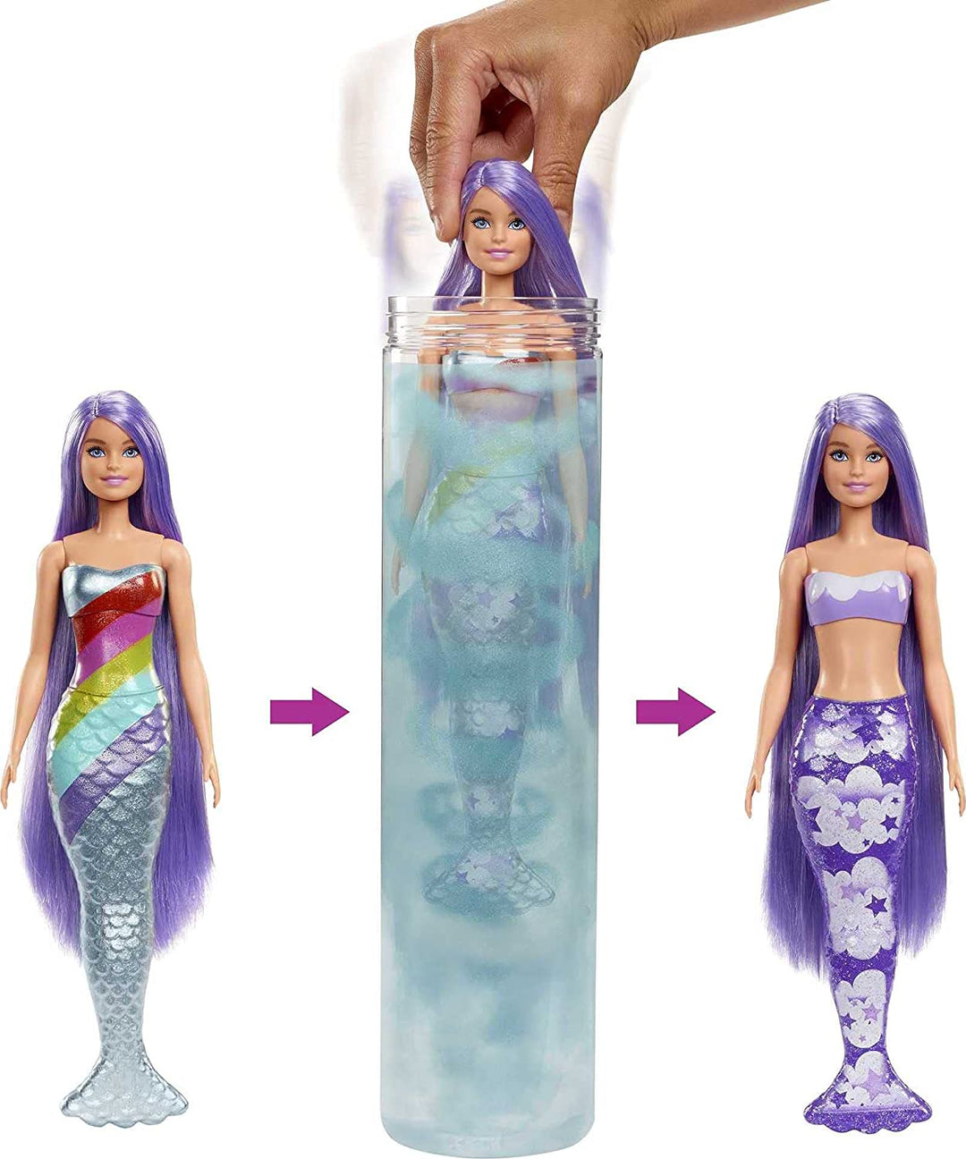 Barbie Colour Reveal Mermaid Doll - Metallic Blue with Rainbows - 7 Surprises (HCC46)