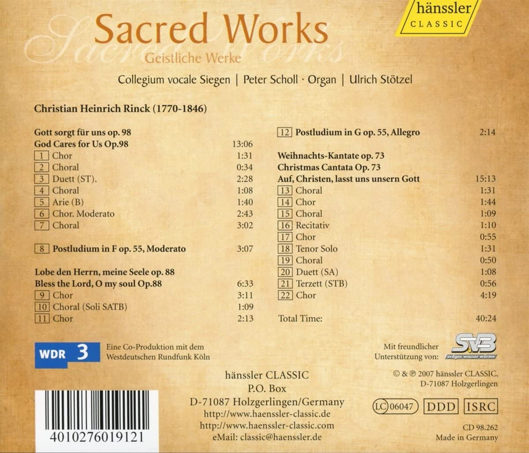 Christian Heinrich Rinck - Rinck - Sacred Works [Audio CD]