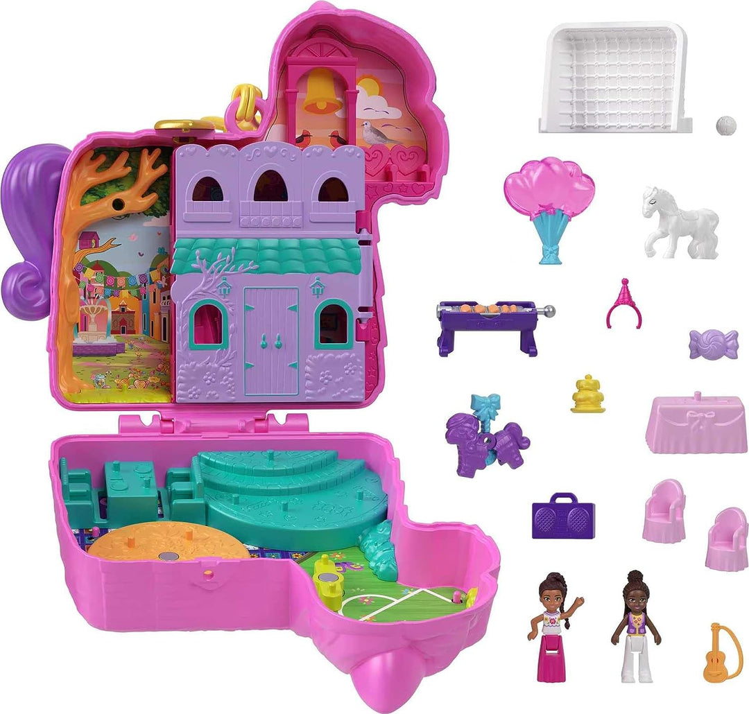 Polly Pocket Mini Toys, Piñata Party Compact Playset with 2 Micro Dolls and 14 Accessories