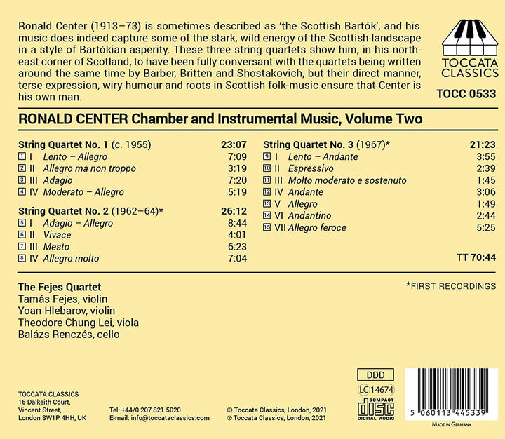 Center: Chamber Music Vol. 2 [Fejes Quartet] [Toccata Classics: TOCC 0533] [Audio CD]