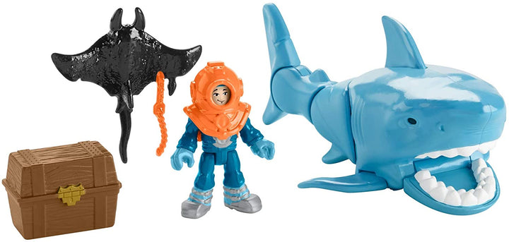 Imaginext Fisher Price Mega Bite Shark, juego de figuras con movimiento realista para niños de 3 a 8 años, multicolor