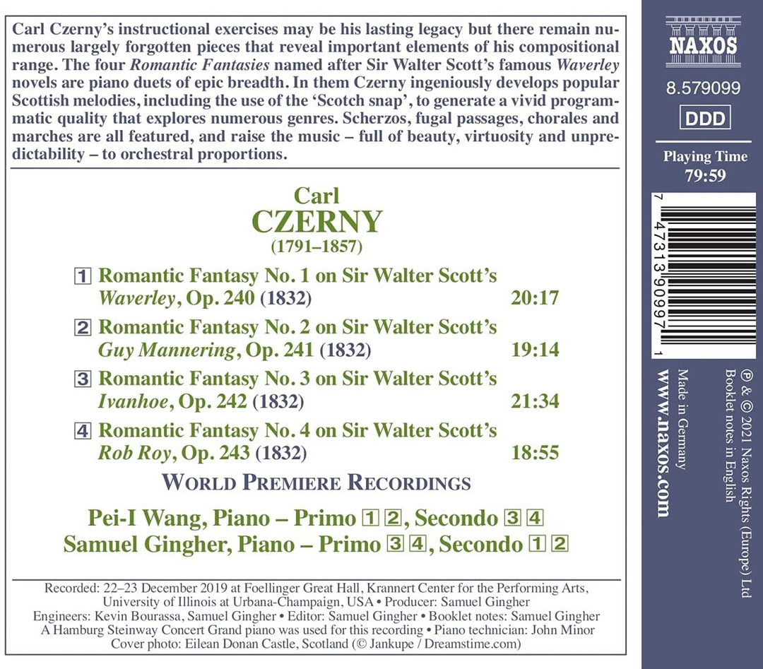 Czerny: Piano Fantasies [Pei-l Wang; Samuel Gingher] [Naxos: 8579099] [Audio CD]