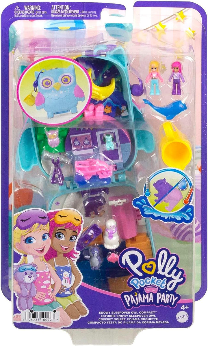 Polly Pocket Dolls and Playset, Animal Toys, Pajama Party Snowy Sleepover Owl Compact Playset