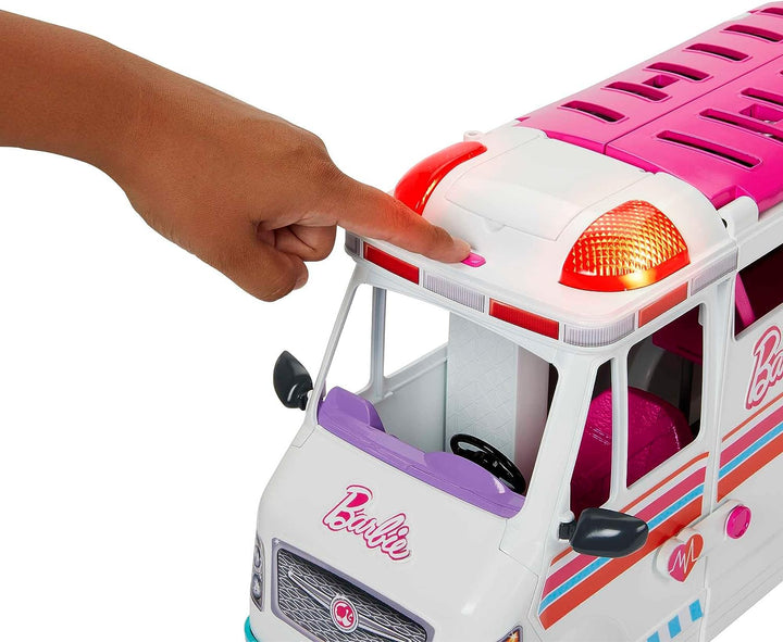 Barbie Toys, Transforming Ambulance and Clinic Playset with Lights, Sounds and Transforms into Care Clinic