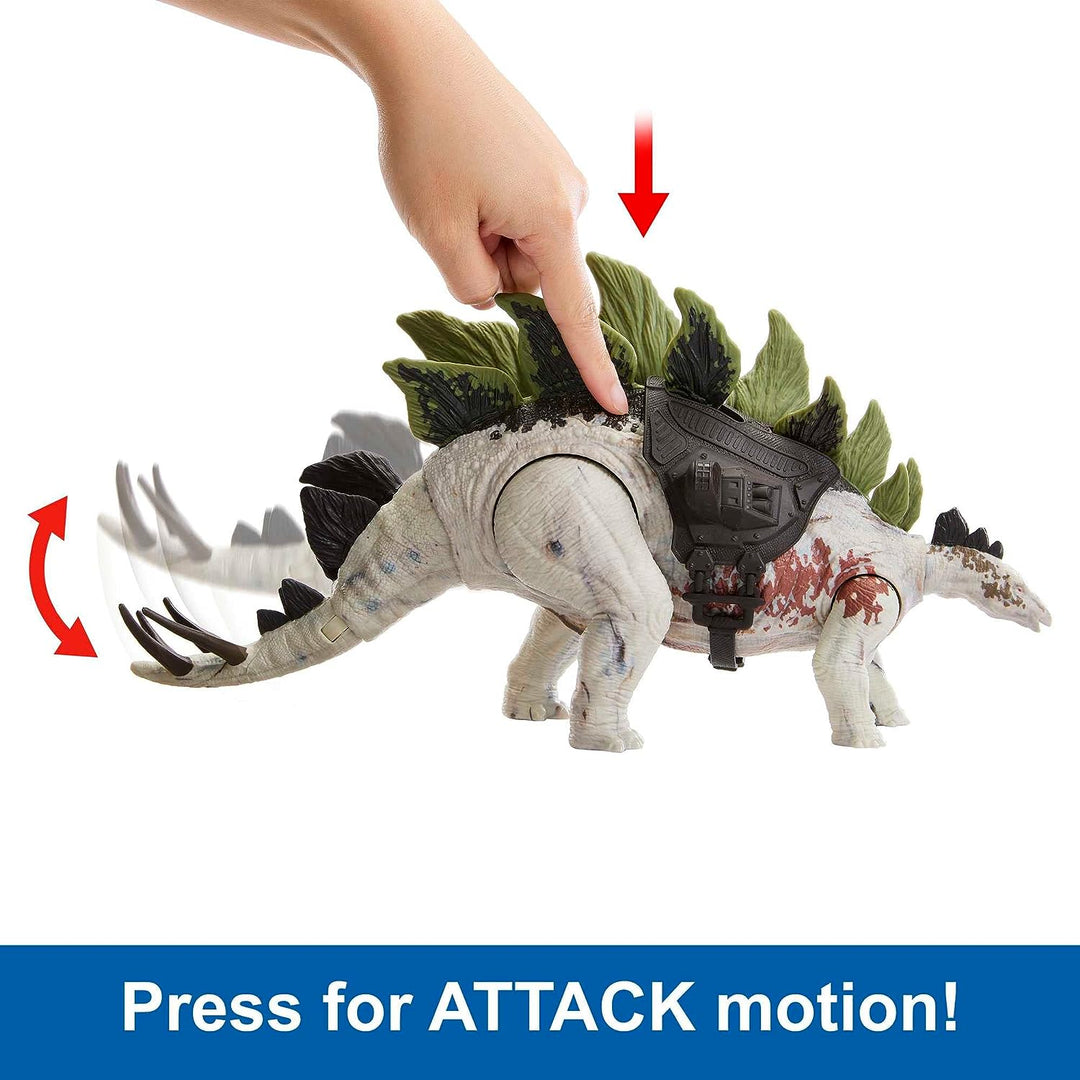 ?Jurassic World Dominion Dinosaur Figure Gigantic Trackers Stegosaurus with Attack Motion & Tracking Gear