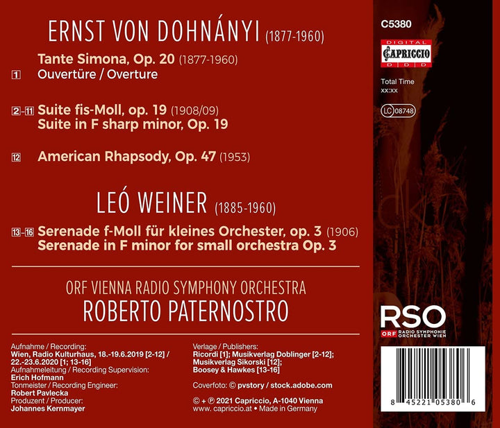 ORF Vienna Radio Symphony Orchestra - Dohnanyi: Tante Simona [ORF Vienna Radio Symphony Orchestra; Roberto Paternostro] [Capriccio: C5380] [Audio CD]