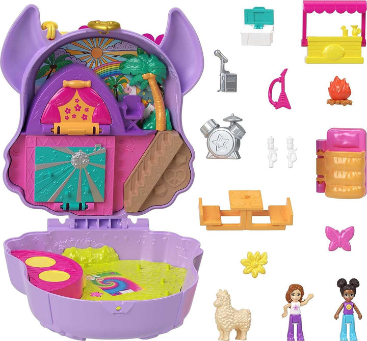 Polly Pocket Mini Toys, Camp Adventure Llama Compact Playset with 2 Micro Dolls