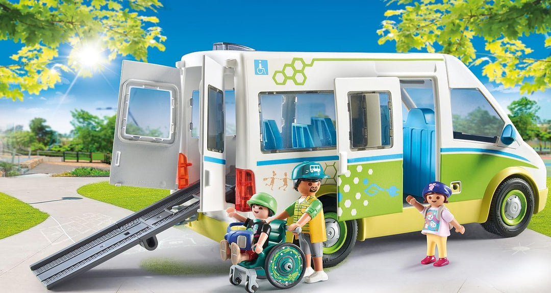 Playmobil 71329 City Life School Bus, Large school bus with sliding door and folding ramp for wheelchair