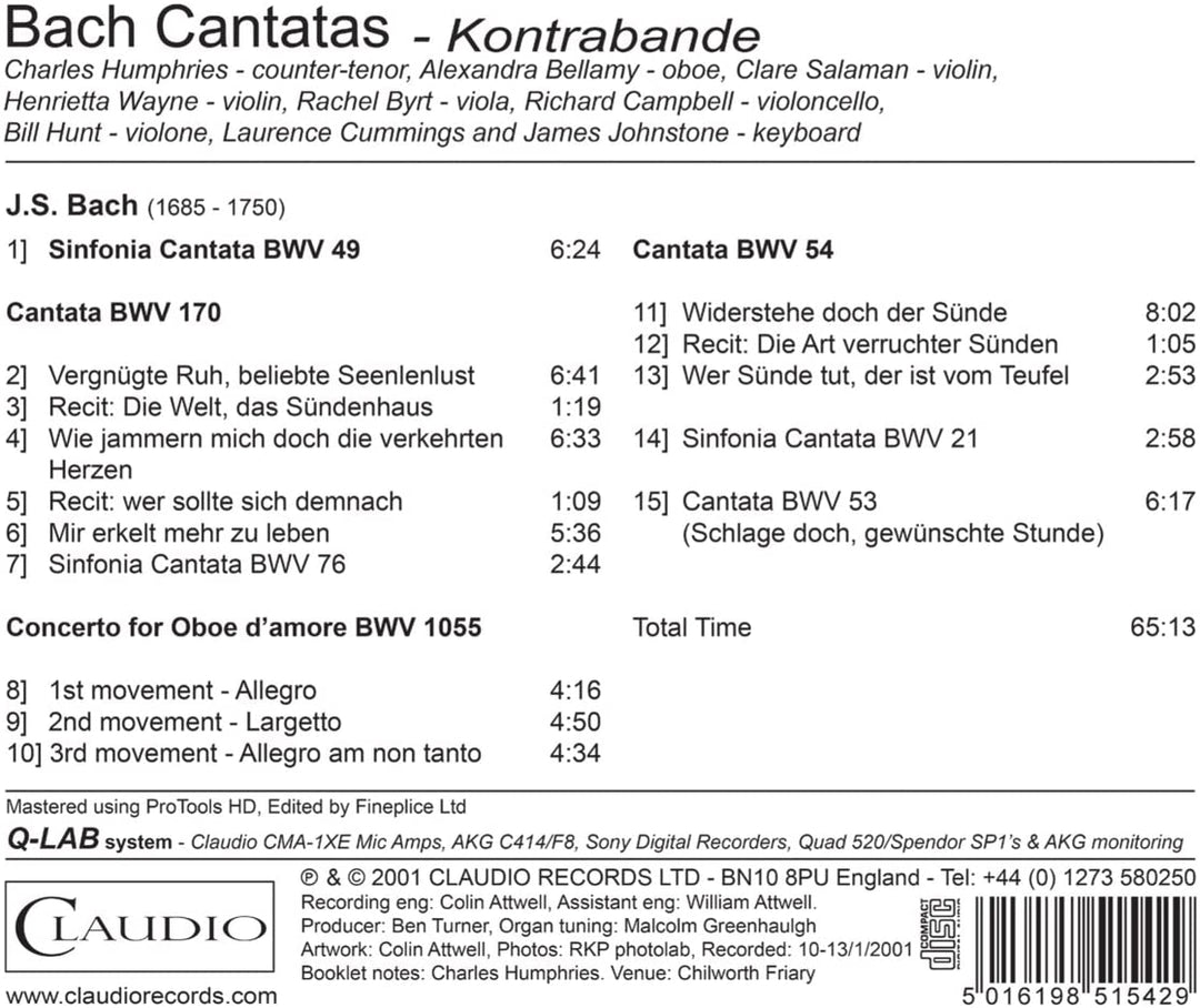 Bach: Cantatas [Charles Humphries, Alexandra Bellamy, Clare Salaman] [Claudio: CR5154-2] [Audio CD]