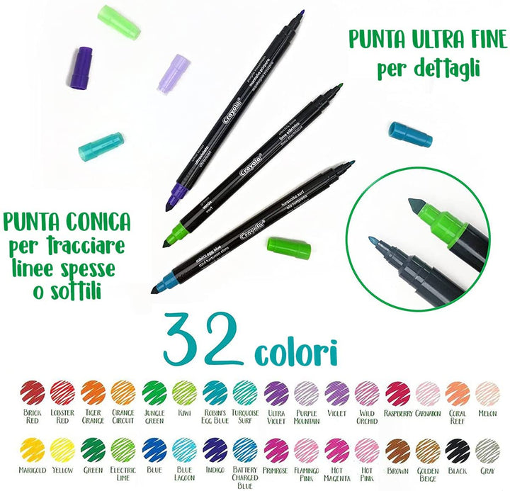 Crayola - Signature, Set of 16 Double Tip Pens (SuperTips and Fine Tips) in Deco