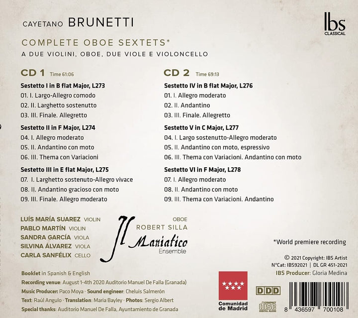 Robert Silla - Brunetti: Complete Oboe Sextets [Robert Silla; Il Maniatico Ensemble] [Ibs Classical: IBS92021] [Audio CD]