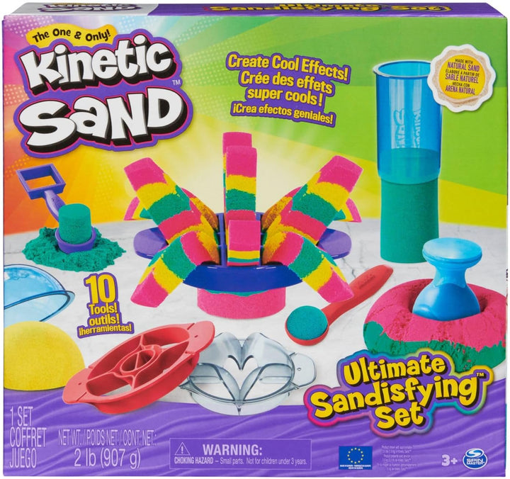 Kinetic Sand Ultimate Sandisfying Set, 2lb of Sand. Pink, Yellow and Teal, 10 Moulds and Tools