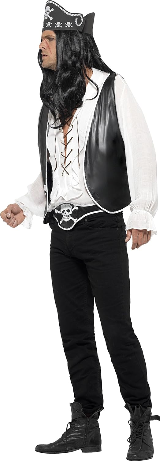 Smiffy's Pirate Set with Hat Waistcoat and Belt - Black