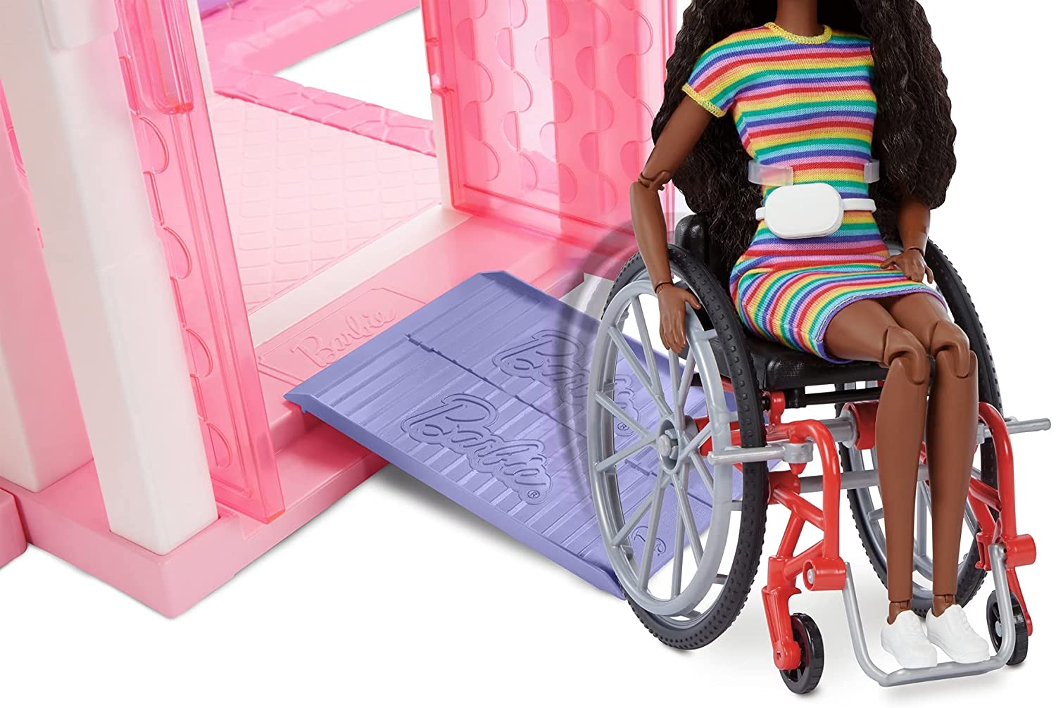 Barbie Fashionistas Doll #166 with Wheelchair & Crimped Brunette Hair - Rainbow Dress, 22 Joints 6