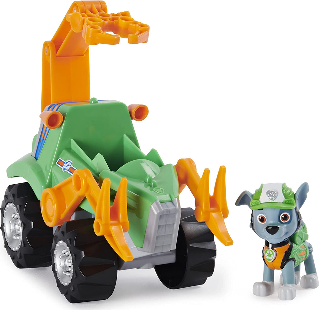 PAW Patrol, Dino Rescue Rocky’s Deluxe Rev Up Vehicle with Mystery Dinosaur Figure