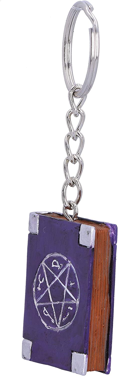 Nemesis Now Witches Grimoire Book of Spells Keyrings, Purple, 4.5cm