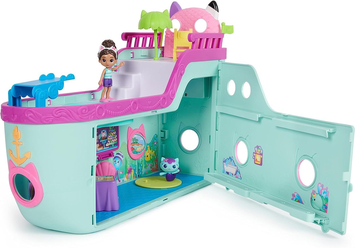 Gabby's Dollhouse Cat Friend Ship - 18-Piece Cruise Playset with Gabby & MerCat Figures, Ages 3+