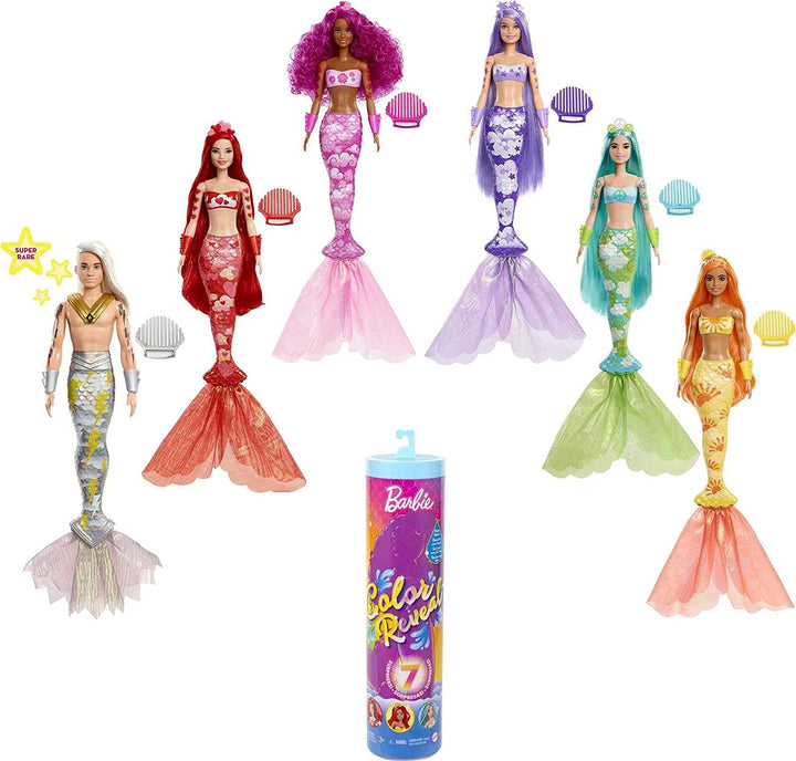 Barbie Colour Reveal Mermaid Doll - Metallic Blue with Rainbows - 7 Surprises (HCC46)