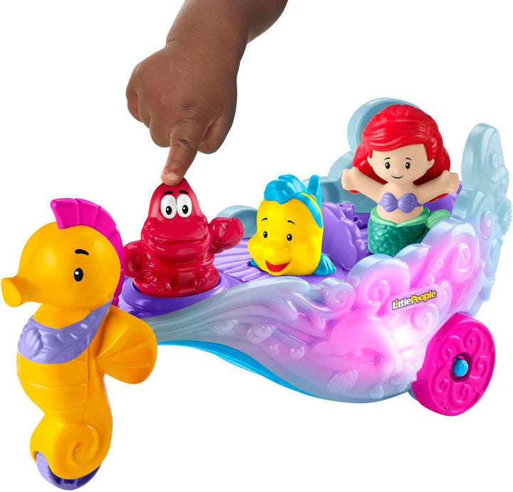 Fisher-Price Little People Toddler Toy Disney Princess Ariel's Light-Up Sea Carriage Musical Vehicle with 2 Figures