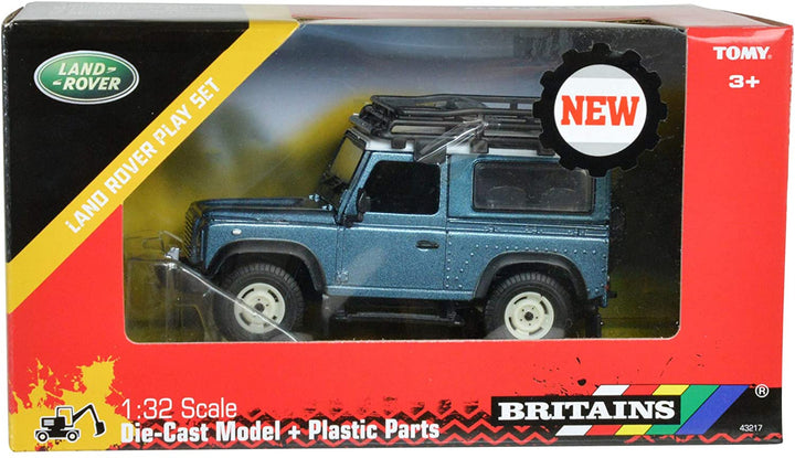 Britains 1: 32 Land Rover Defender Blue with Roof Rack & Winch - Collectable Farm Vehicle 4x4 Car Toy - Suitable from 3 Years