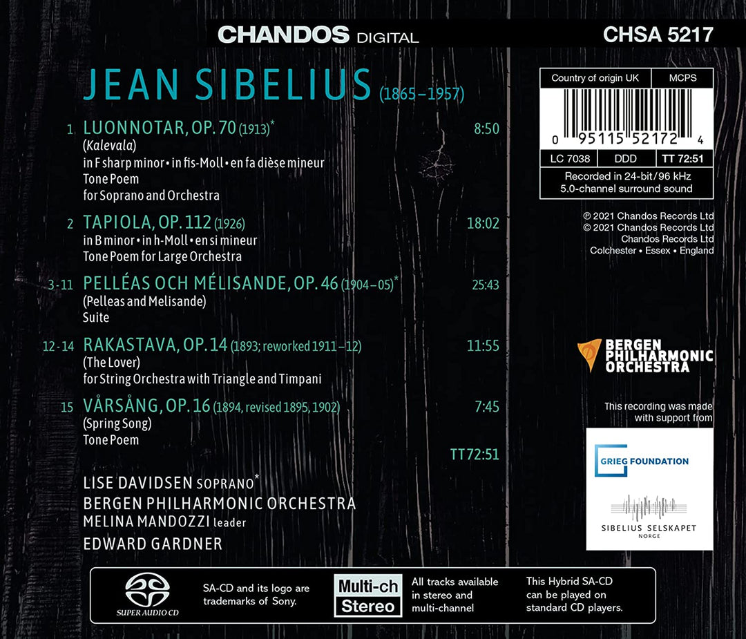 Sibelius: Luonnotar [Lise Davidsen; Bergen Philharmonic Orchestra; Edward Gardner] [Chandos Records: CHSA 5217] [Audio CD]