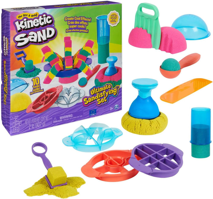 Kinetic Sand Ultimate Sandisfying Set, 2lb of Sand. Pink, Yellow and Teal, 10 Moulds and Tools