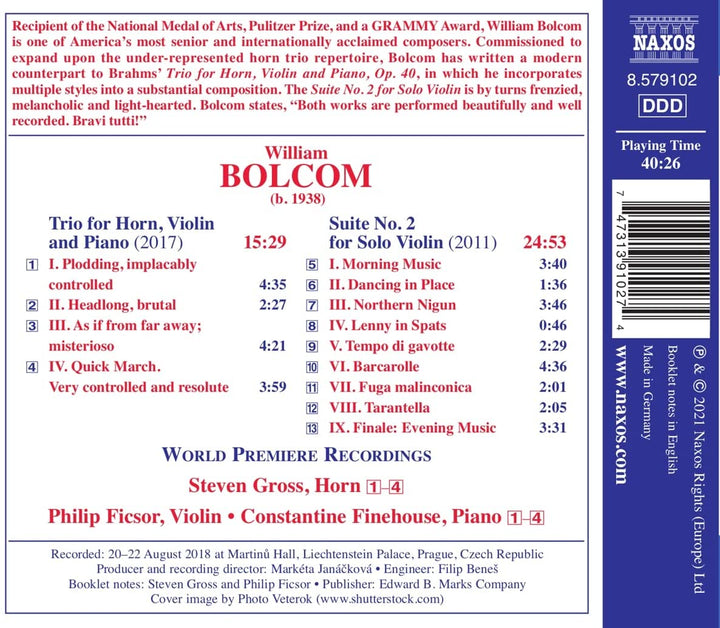 Steven Gross - Bolcom: Trio For Horn/Suite [Steven Gross; Philip Fiscor; Constantine Finehouse] [Audio CD]