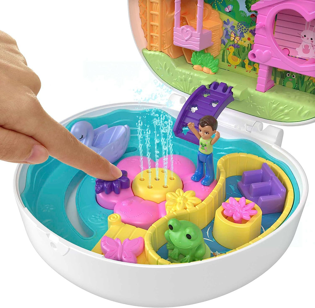 Polly Pocket Dolls and Playset, Animal Toys, Flower Garden Bunny Compact with Water Play and 2 Color-Change Pieces