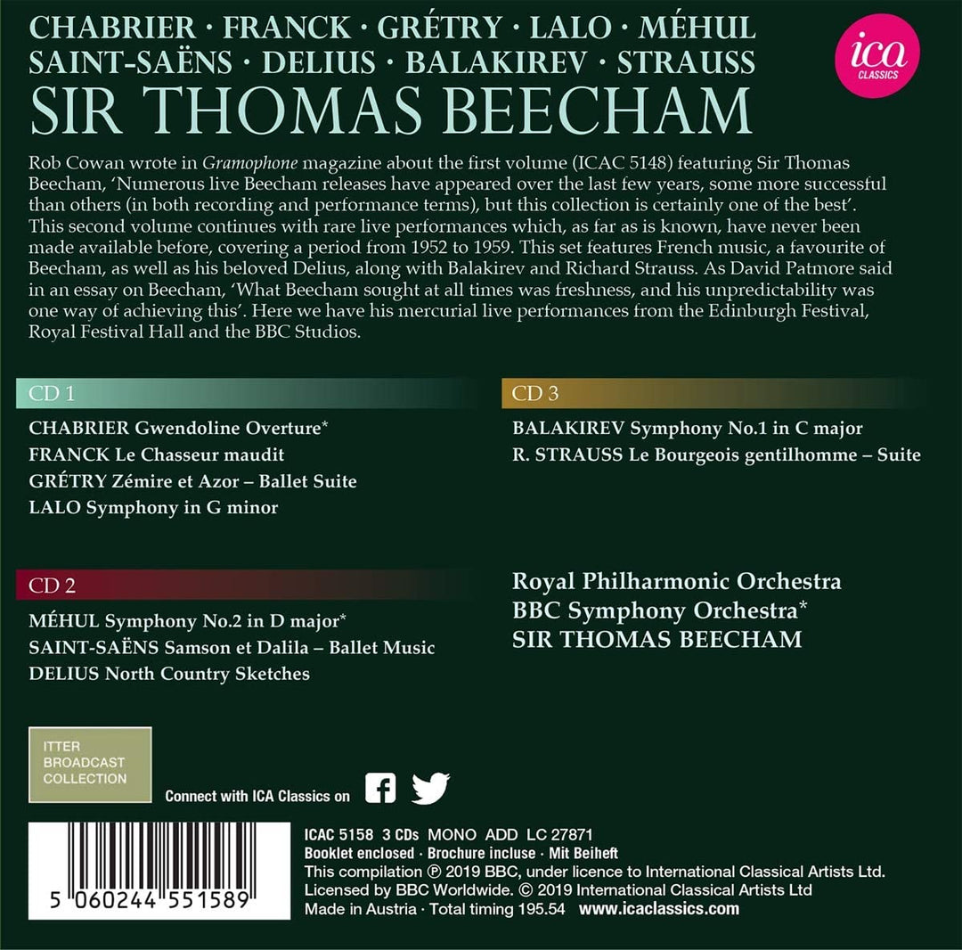 Sir Thomas Beecham, Vol. 2 [Royal Philharmonic Orchestra; BBC Symphony Orchestra; Sir Thomas Beecham] [Ica Classics: ICAC 5158] [Audio CD]