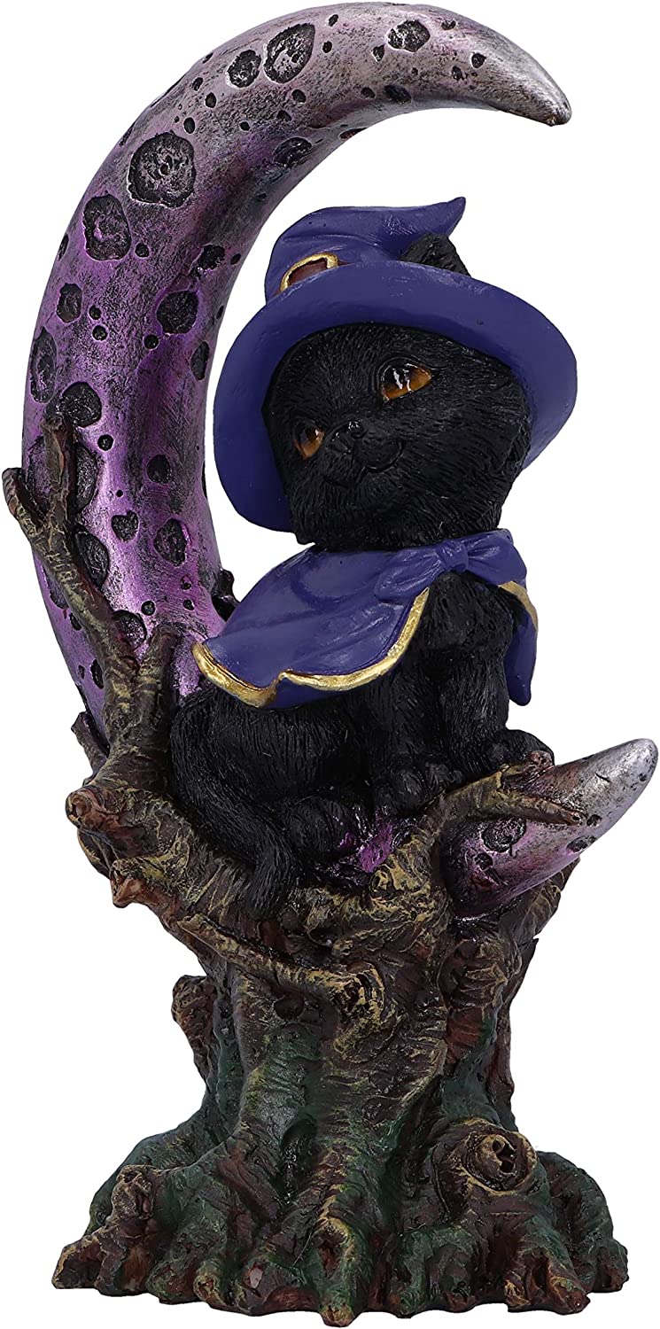 Nemesis Now Grimalkin Witches Familiar Black Cat and Crescent Moon Figurine, 18.