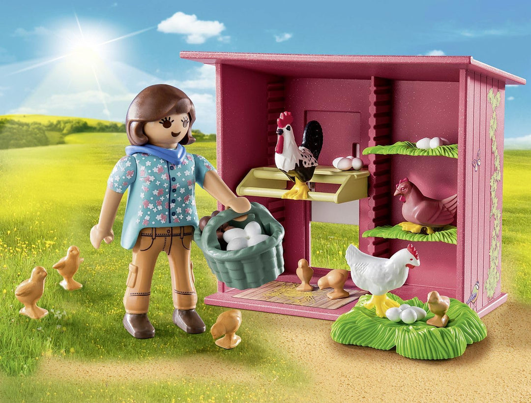 Playmobil 71308 Country Hen House, a ful chicken family for your Farm - chicken coop with a rooster