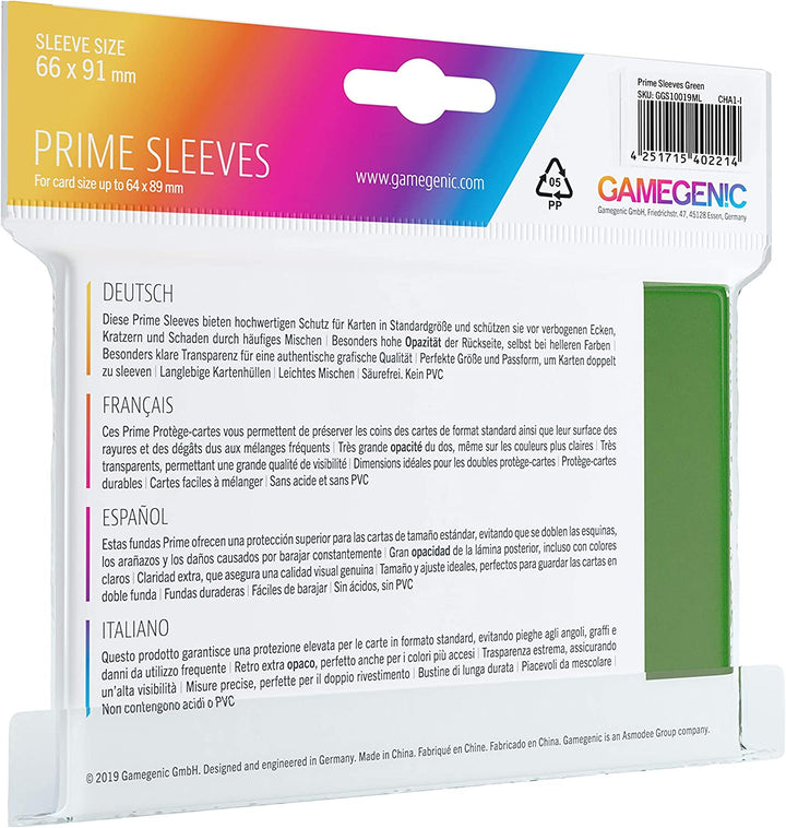 Gamegenic GGS11019ML Prime Sleeves (100-Pack), Green